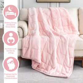 Weighted Blanket Twin 15 Pounds for Adults, Plush Blankets for Sofa Bed, Cottonblue Heavy Blanket with Ceramic Beads, Thick Fuzzy Blanket with Soft Plush Flannel for Winter Xmas, 48x72inch, Blush Pink