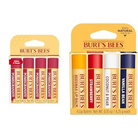 Burt's Bees Bálsamo labial para el día de San Valentín, granada, hidratante labial con cera de abejas y bálsamo labial de origen regalos del día de San Valentín, cera de abejas, fresa, coco y pera y