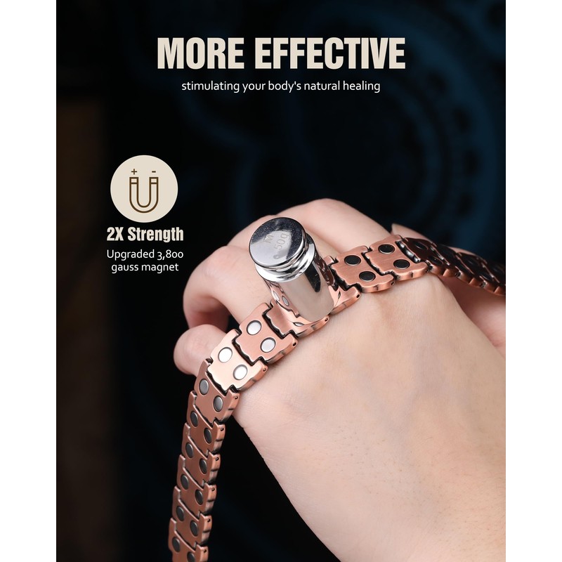 Jecanori Pure Copper Bracelet for Men, 2X Strength Magnetic Bracelets