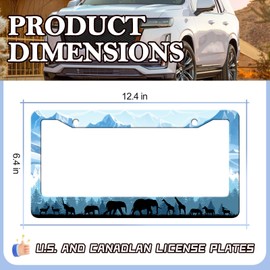 Animals License Plate Frame - 2PCS Cute Animal Forest Mountain Aluminum Metal License Plate Holder Covers, Rust-Proof Waterproof Car Decorative Tag Frames for Standard Us 12x6 Inch