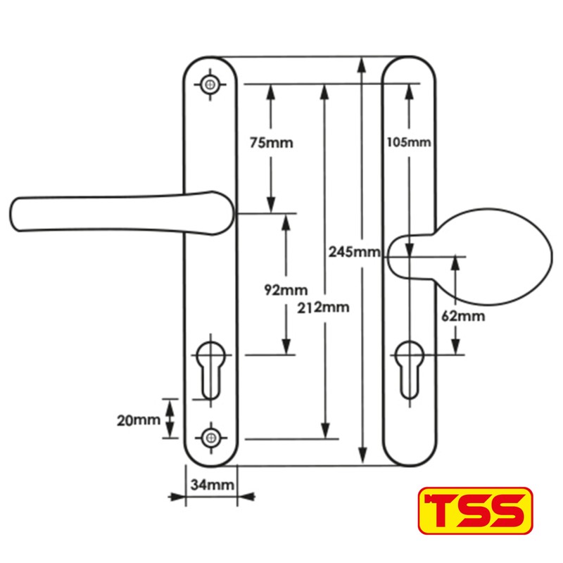TSS White UPVC Door Handle Pair Set with Offset Lever