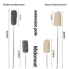 Midoneat Lambswool and Microfiber Duster, 2 Counts, Long Reach/Extendable Duster Up to 86" for Cleaning High Ceiling Fan, Interior Roof, Cobweb, Keyboard, Furniture
