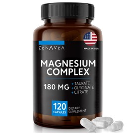 Triple Magnesium Complex Supplement(120 Vegan Capsules) - 1000mg of Magnesium Glycinate Malate and Citrate for Max Absorption TRAACS - Calm Magnesium 