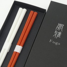 Wakasara Painted Couple Chopsticks Octagonal Ceramic (Hakkutosai), Boxed 8.9 inches (22.5 cm), Dishwasher Safe, Made in Japan (Black Box, White Nood/Madder 8.9 inches (22.5 cm)