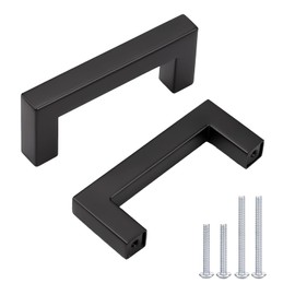 QXSTME 10 Packs 3-3/4 Inch Center to Center Slim Square Bar Cabinet Pulls Stainless Steel Handles Kitchen Handles for Cabinets and Drawers Matte Black Pulls (Matte Black, 3'' Hole Center)