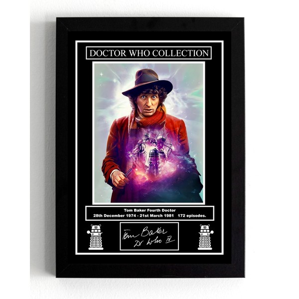 A5 Framed Tom Baker, Fourth Doctor Who, copy signed, Iconic