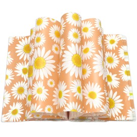 JarThenaAMCS 150Pcs Daisy Orange Wax Paper Spring Flower Deli Paper Pastel Floral Sandwich Wrap Paper Tissue Waterproof Oil-Proof Picnic Liners for Party Kitchen Supplies, 9.8 x 8.3 Inch