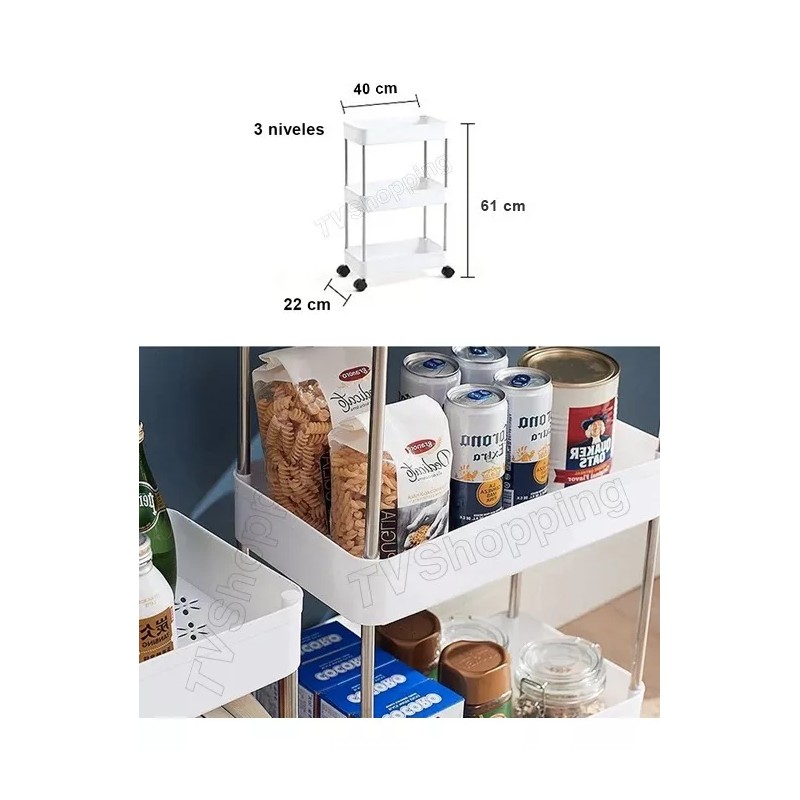 #TVShopping Carrito Multiuso Auxiliar De Cocina / Hogar 3 Charolas