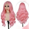 Fancy Hair Pink Long Wavy Wigs for Women Curly Middle