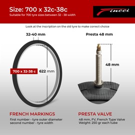Fincci 700 x 32c 35c 38c 48mm Presta Valve Inner Tube for Cycle Road Bike Touring Bike Race Hybrid Bicycle