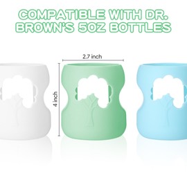 3 Pcs Colorful Silicone Sleeve for Dr.Brown Bottles, Silicone Bottles Sleeve Compatible with Dr.Brown Wide Neck Bottle, Dishwasher-Safe BPA Free, for 5 Oz (White Green Blue)
