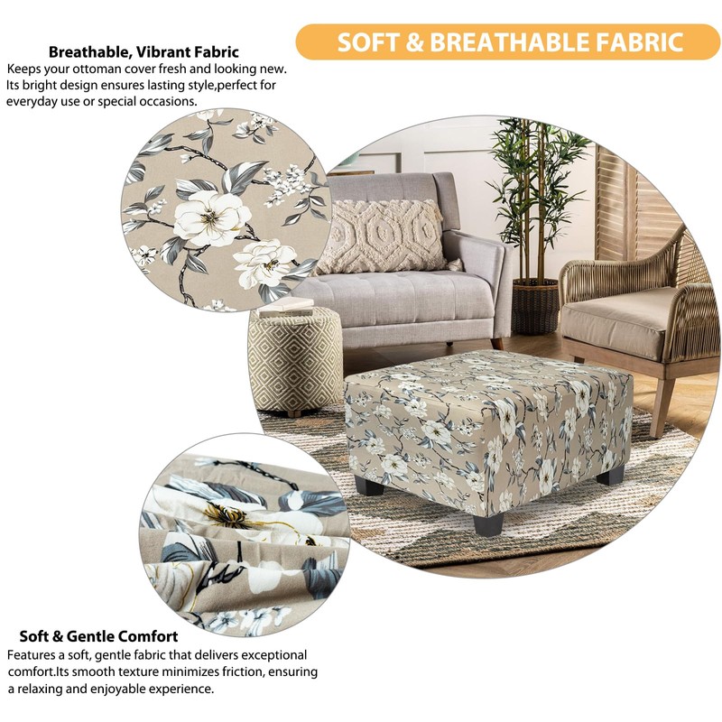 TOPHMDECOR Ottoman Cover Square Slipcovers Printed,Stretch Footrest Stool Cover for