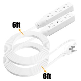 Makevivi Twin Extension-Cord Power Strip - 12 ft - Flat Plug Extension Cord - 3 Prong Split Extension Cord with 6 Outlets - Double Extension Cord for Behind Bed, Couch, Nightstands, Vanity, Furniture