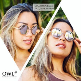 OWL Steampunk Vintage Retro Round Circle Gothic Hippie Colored Plastic Frame Sunglasses Colored Lens (SteamPUnk_C5_Silv_Mirror, PC Lens)