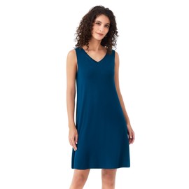 WiWi Viscose from Bamboo Nightgown for Women Cooling Sleeveless Tank Sleepwear Soft V Neck Sleep Shirts Pajamas Gown S-4X, Ink Blue, X-Large