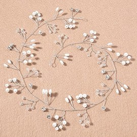 Bridal Hair Vine Pearl and Crystal Headband Long Crystal Hair Band for Bride Bridesmaid Prom Party Festival Hair Jewelry for Women and Girls