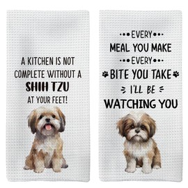 Tzhim Shih Tzu Dog Gifts Kitchen Towels Set of 2, Shih Tzu Gifts for Women, Shih Tzu Dog Dishcloths Tea Towels Dish Towels for Kitchen, Shih Tzu Dog Hand Towels, Dog Kitchen Bathroom Decor, 16x24inch