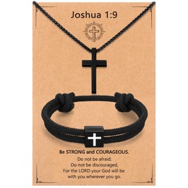 HIYZI Cross Necklace Cross Bracelet Christian Baptism Religious Catholic Adjustable Rope Confirmation First Communion for Boys Teens Men Easter Christmas Birthday Graduation Fathers Gifts
