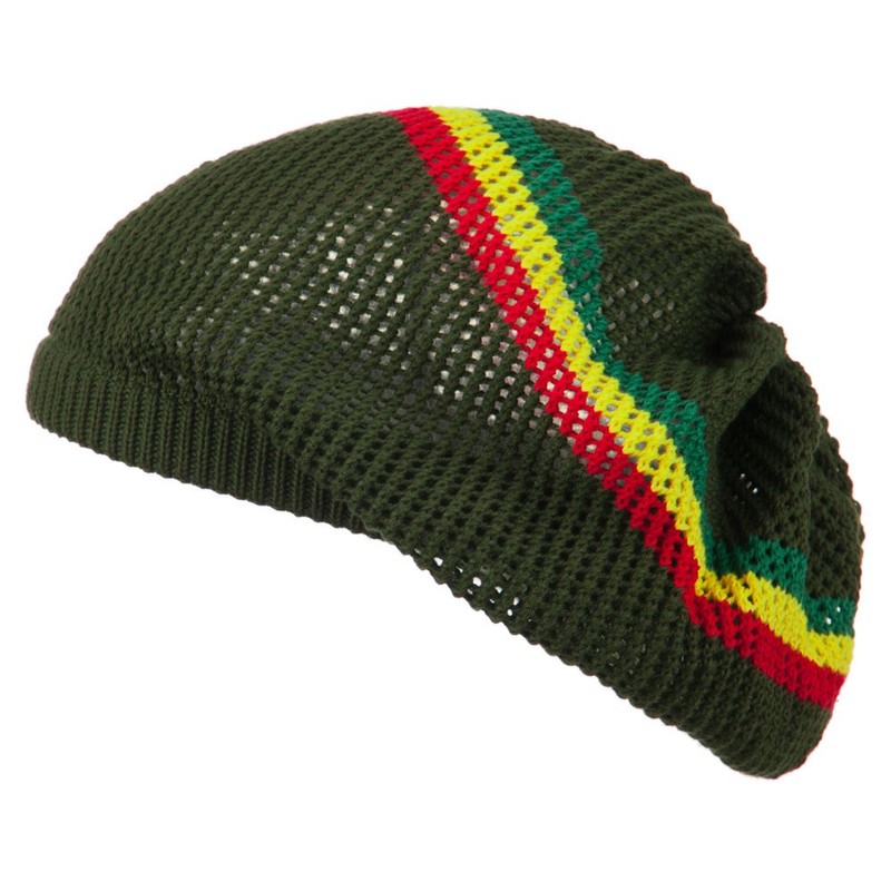 Mesh Rasta Deep Shell Beanie - Olive OSFM