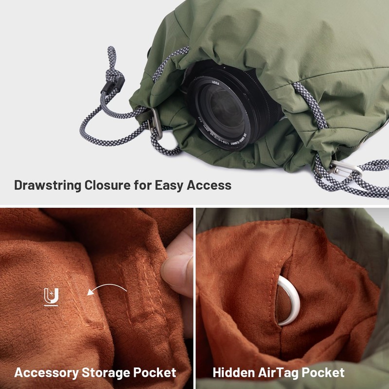 PGYTECH OneGo Drawstring Small Camera Bag, Leather Soft Camera Pouch