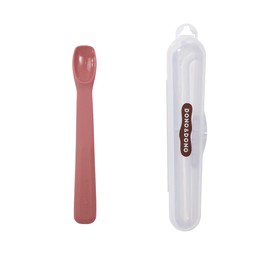 DONO&DONO Baby Baby Food Spoon, Heat Resistant, Cold Resistant, Boilable, Dishwasher Safe, First Spoon with Case, Pink