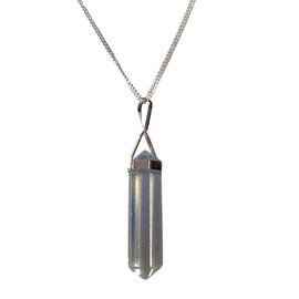 VIE Double Point Pencil Pendant, Silver Chain (Opalite)