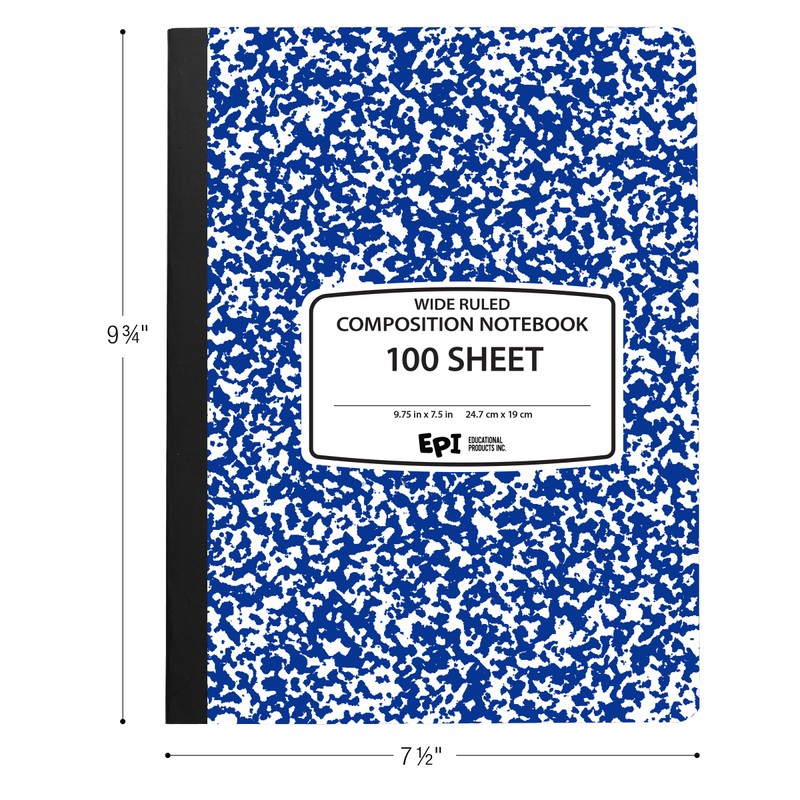EPI Wide Ruled Marble Composition Notebook, Blue, 100 Sheet, 4-Pack