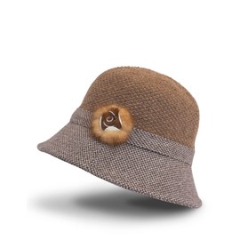 Dahlia Women's Cloche Winter Bucket Hat - Dual Tone Flower, Brown