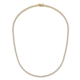 Gemsme 2mm Tennis Necklace, 18K Yellow Gold Plated 2.0mm Round Cubic Zirconia Classic Tennis Necklace For Women (22 Inch)