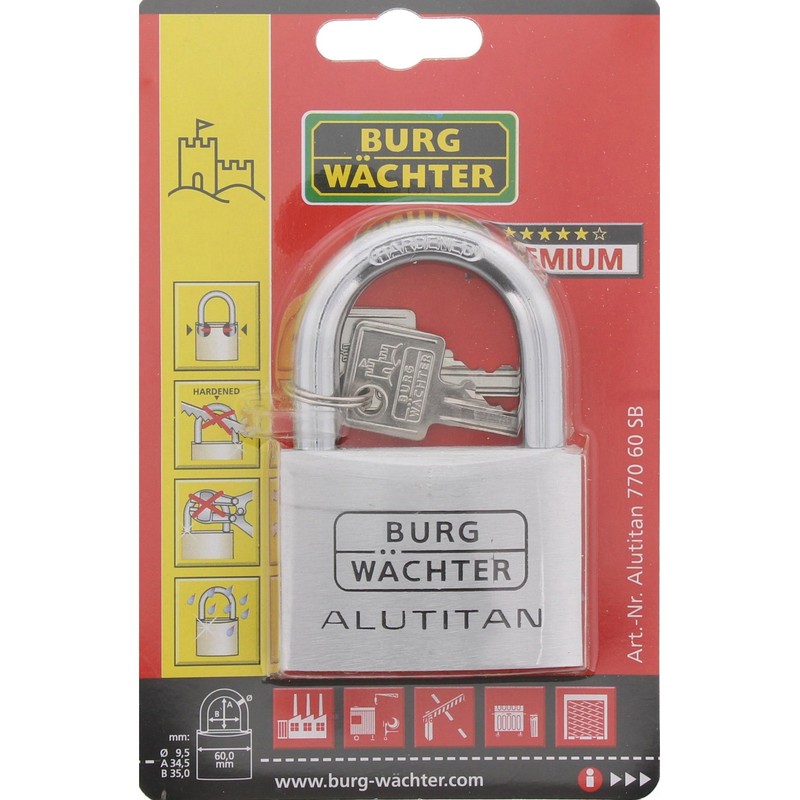 burg-wächter 9.5 MMシャックル、2キー、Padlockアルミニウムチタン770 60 SB
