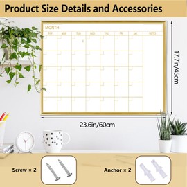 Gold Dry Erase Calendar Whiteboard for wall-18 x24’’,Portable Aluminum Frame,Magnetic Calendar White Board,Wall Planner Dry Erase Board for Office, Kitchen, School, Home-GG-4560