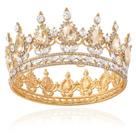 Queen Crowns for Women Rhinestone Wedding Crowns and Tiaras Princess Birthday Crown Crystal Bridal Crown, Gold, 1 Count (Pack of 1)