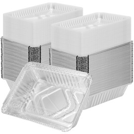 SINJEUN 150 Pack 8.4" × 6.3" Aluminum Foil Pan with Lid, 2.25 LB Foil Food Aluminum Containers, Disposable Food Containers with Lids for Baking, Cooking, Heating, Storing, Prepping Food
