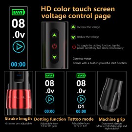 BIGWASP Z3 Wireless Rotary Tattoo Machine Pen, 6 Adjustable Stroke Lengths, 1,800mAh Battery, Coreless Motor for Professional Artists - Red