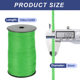 MECCANIXITY 1/4 Inch Polypropylene Rope Braided Ropes, 328ft Nylon Rope Hollow Utility Cord for Clothesline, Camping, Hiking, Outdoor, Light Green