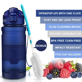 ZORRI Water Bottles, BPA Free Leakproof 32oz 1 litre Water Bottle for Kids|Eco Friendly Tritan Sports Water Bottle for Cycling,Running,Gym,Outdoor|With Fruit Infuser, Bottle Brush|1-Click Flip Top Lid