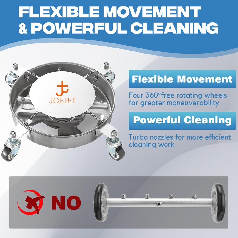 JOEJET Undercarriage Pressure Washer Attachment, Undercarriage Cleaner with 4 Wheels,