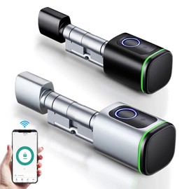 Xenocam Smart Electronic Door Lock Cylinder with Fingerprint, 2 Keys, IC Card, Smart Life/Tuya App Control, Bluetooth, Cylinder Lock 60-90mm (Black)