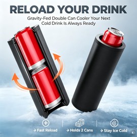 Tactical Reload Double Can Holder, 3D Printed Insulated Can Cooler for 12oz Beer & Soda, Gravity-Fed Dual Stack Beverage Holder, Double-Wall Drink Cooler for Tailgates, Camping, BBQ(1 Black)