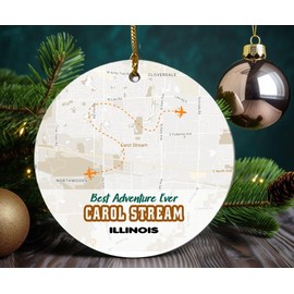 Travel Souvenir Ornament Carol Stream Illinois Gift Christmas Ornament 2024 City State Map Keepsake Gift for Wanderlust Lovers MDF 3 inches White