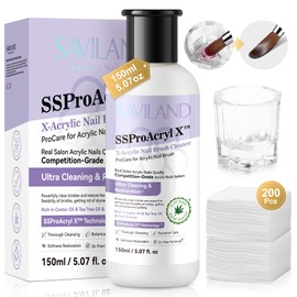 SAVILAND Acrylic Nail Brush Cleaner: 5 OZ Large Capacity Acrylic Brush Cleaner Castor Oil Nail Brush Cleaner Conditioner Restorer with Nail Cleaning Pads & Dappen Dish for Acrylic Nails Home Salon DIY