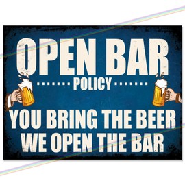 Metal Signs - OPEN BAR POLICY Logo. Man Cave Tin Metal Sign Hanging Wall Plaque Kitchen Shed Garage. Medium (20cm x 15cm)