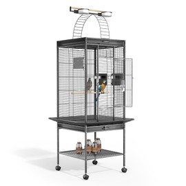 Magshion 61-inch Large Bird Cage w/Play Top and Rolling Stand, Wrought Steel Flight Birdcage for Parakeets Cockatiels Lovebird Chinchilla Finch Cage Macaw, Black