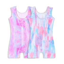 Leotards for Girls Gymnastics Size 9-10 Years Old Two Pink Packs Shiny Purple Blue Tie Dye Durable Unitards