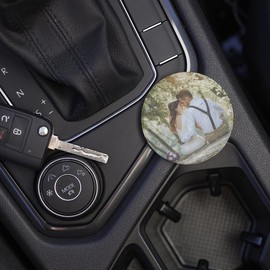 Wedding Mock Up, Joyride Home Decor, Single Ceramic Car Coaster, 2.65-inch Individual Circle Coaster, Vehicle Accessory, Keeps Car Cup Holder Clean, Express Your Style.