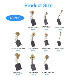 40pcs Carbon Brushes for Power Tools, 10 Sizes Carbon Brushes Replacement Set Repair Power Tools Carbon Brush Holder Repair Kit for Power Tools, Angle Grinder, Electric Hammer Drill