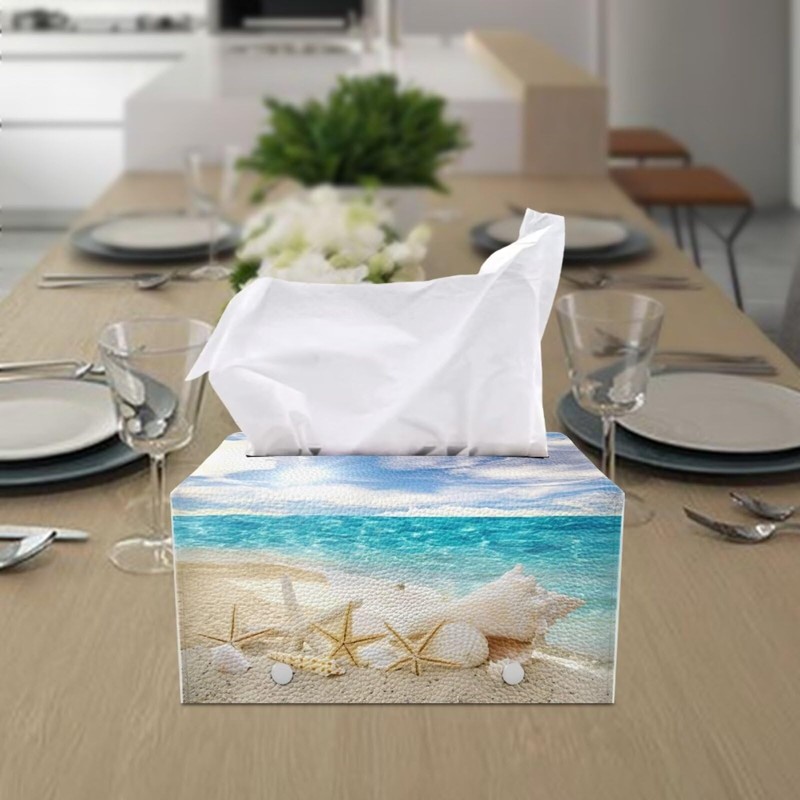 KUIFORTI Starfish Seashell Tissue Box Cover Rectangle Car Tissue Holder