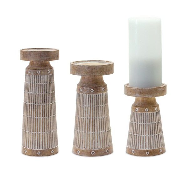 HomeStock Old World Wood Design Candle Holder (Set of 3)