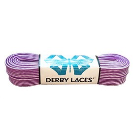 Derby Laces Striped - Flat, 10mm wide, for Boots, Skates, Roller Derby, and Hockey Skates (Purple and White, 96 Inch / 244 cm)