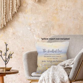 MONALET Floral Christian Bible Verse The Steadfast Love of Lord Throw Pillow Covers 18x18, Flower Wildflower Scripture Lamentations Decor Pillow Cases for Bedroom Living Room, Religious Pillowcase